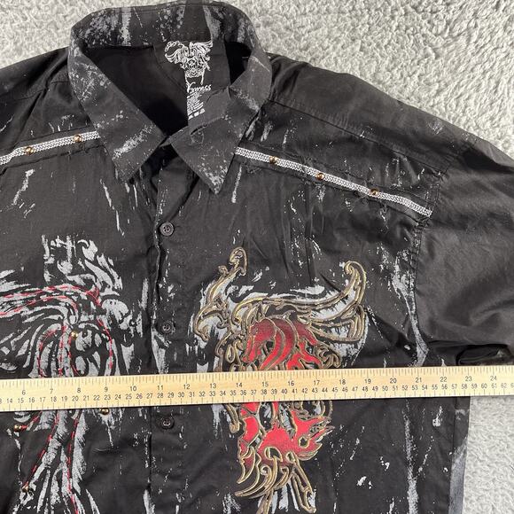 BROOKLYN EXPRESS SHIRT MENS XL BLACK DRAGON SPLATTER STUDDED BUTTON Y2K 2 SIDED - Picture 8 of 9